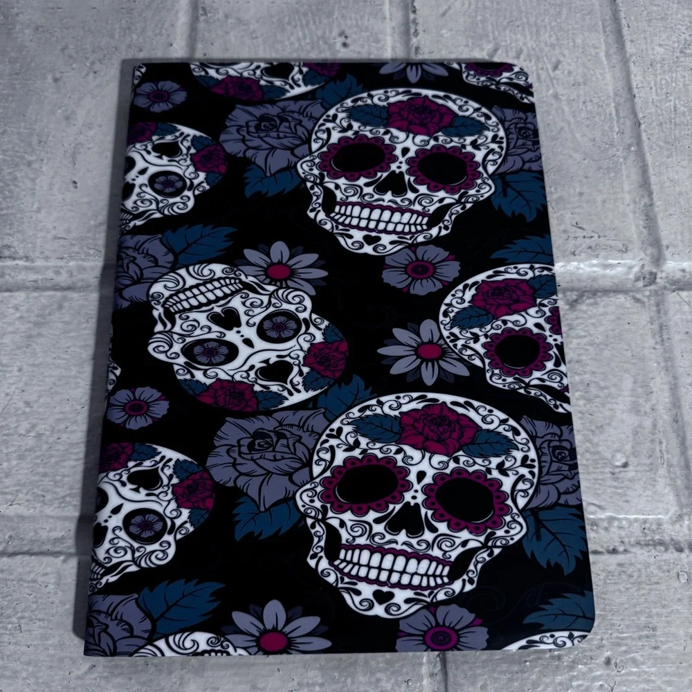iPad case, Gothic rose sugar skulls, red, black and green